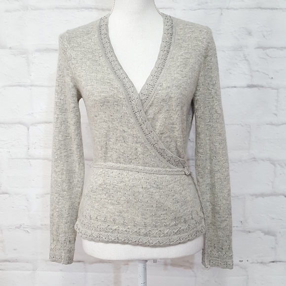 Ann Taylor Sweaters - Ann Taylor Faux Wrap beaded Sweater Sz S